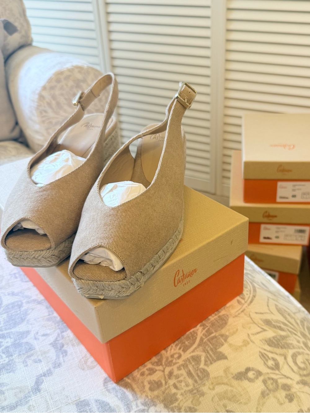 Castañer Dosalia Canvas Espadrille Wedge Sandals Beige Linen EU 40 / US 9 EUC